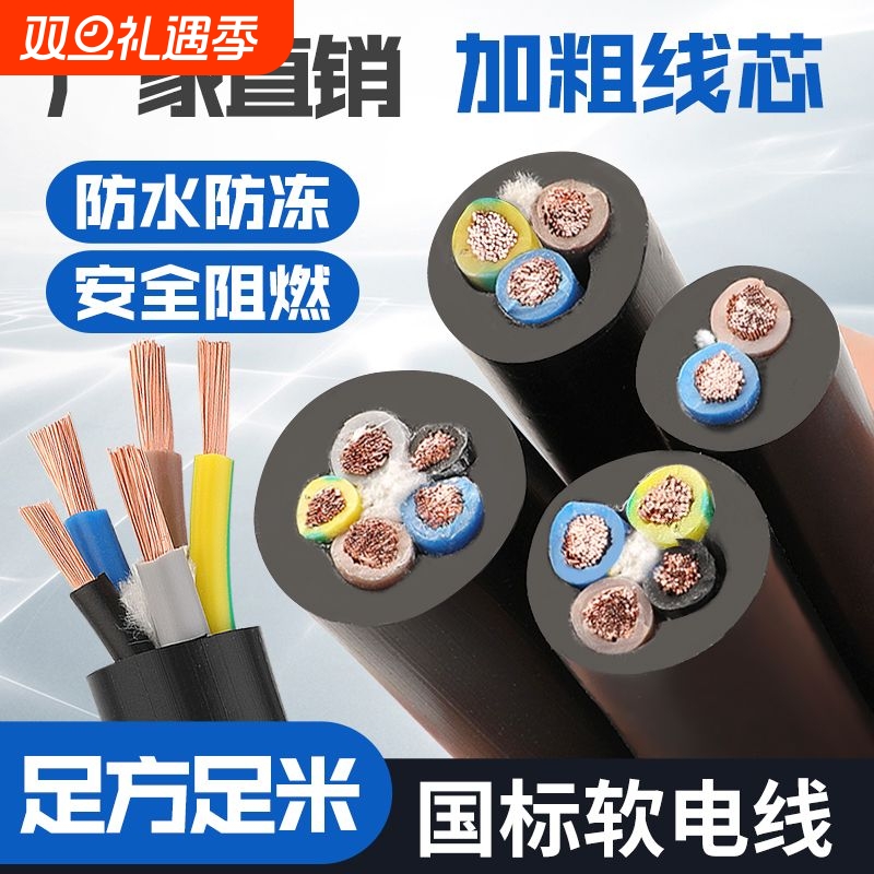 电线国标家用软电缆线2芯护套2.5/4/6/10平方电动车充电线3芯电源