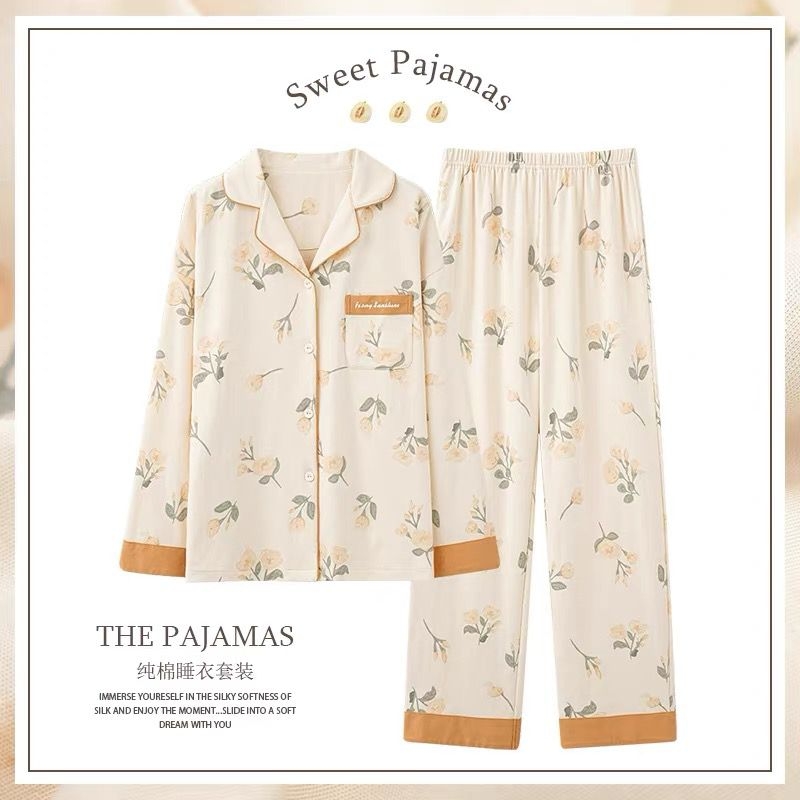 睡衣女春秋款纯棉长袖春秋季女款全棉可外穿秋冬家居服套装
