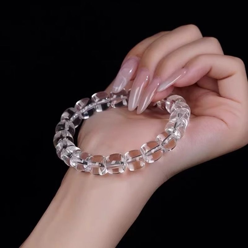 爆款白水晶老型珠直切手链桶珠透明珠子仿散珠手串男女款珠宝玉石