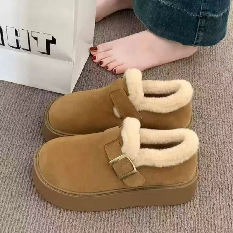 厚底加绒豆豆勃肯鞋女2025新款秋冬季外穿毛毛鞋子保暖棉鞋雪地靴