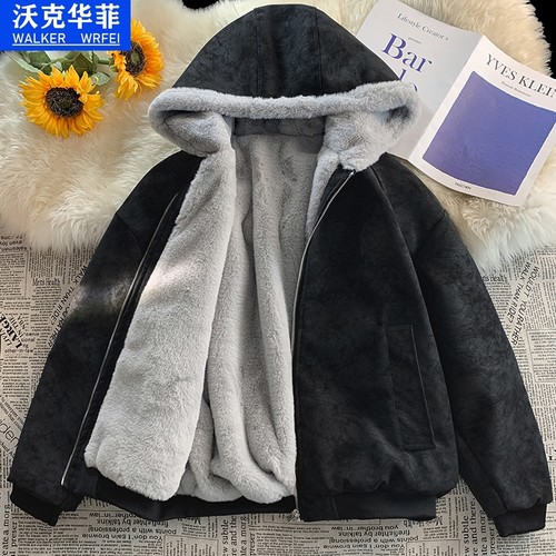 沃克华菲PU皮衣带绒毛棉服