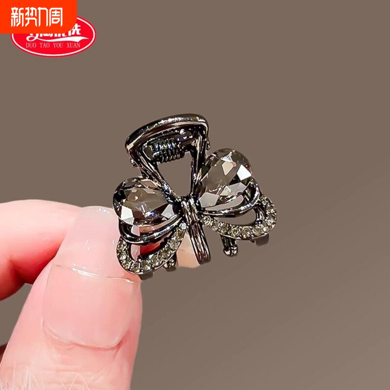 前额水晶蝴蝶结抓夹小号碎发刘海夹子侧边高级感夹子头饰对夹发卡