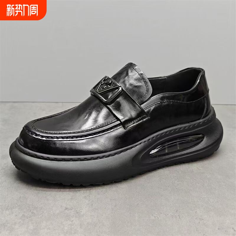 欧洲站男鞋春季新款潮鞋真皮乐福鞋气垫厚底增高运动商务休闲皮鞋