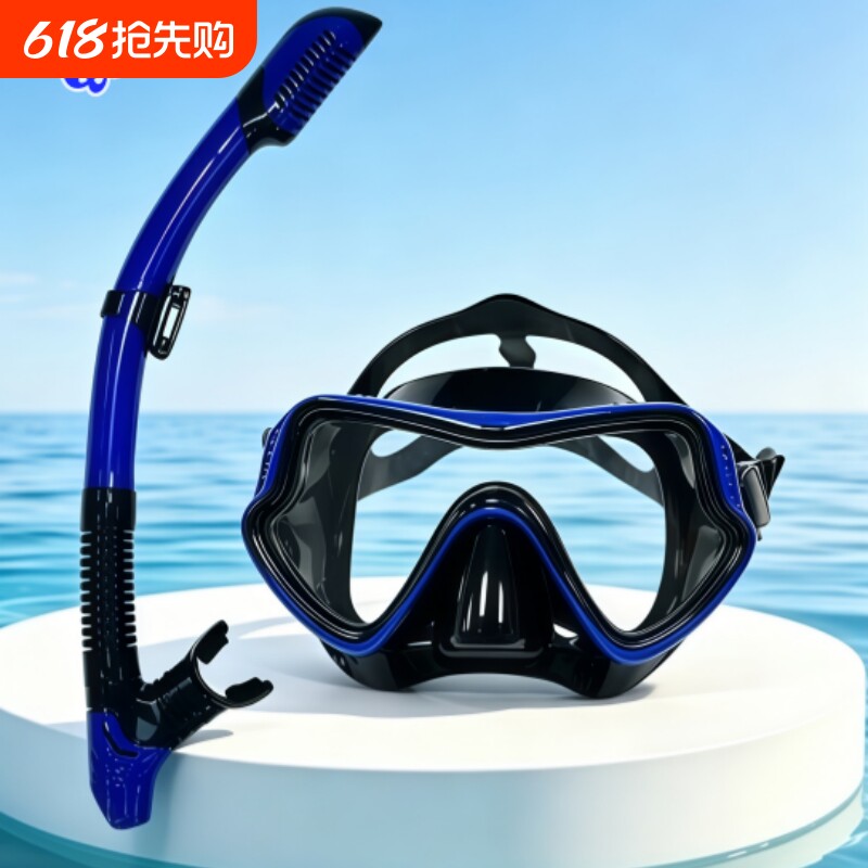 潜水镜 呼吸管套装 浮潜二宝 全干式游泳面罩 硅胶潜水眼镜 成人