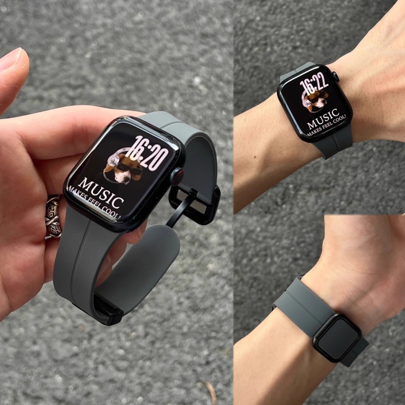 适用iWatchs11苹果手表s10新款液态硅胶方扣磁吸applewatchS987表带se华为Fit4透气Fit3小米9Pro夏天男女时尚