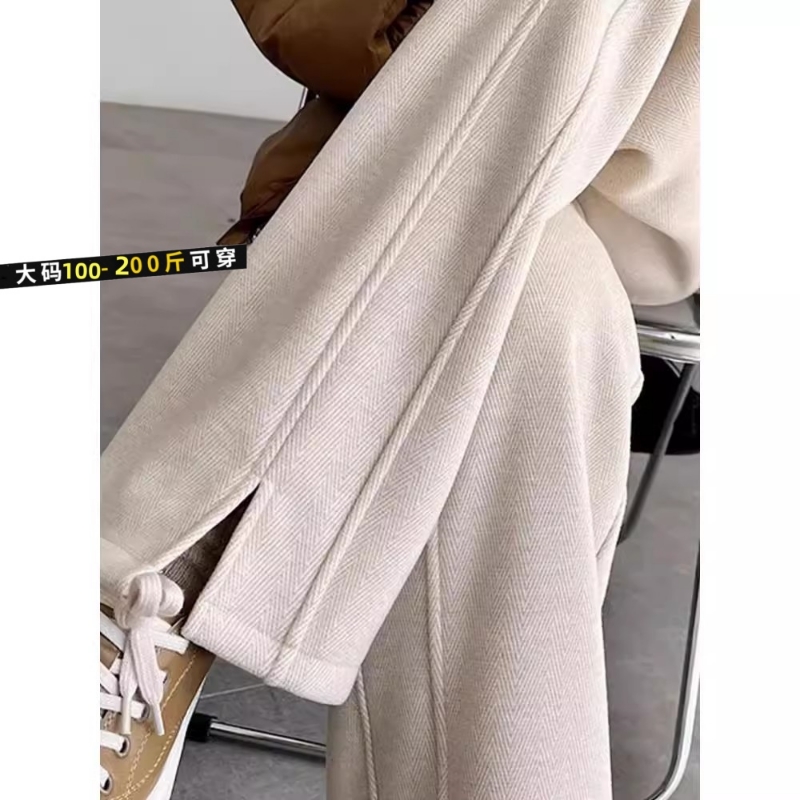 加厚加绒毛呢裤子女秋冬季2025新款窄版直筒醋酸阔腿裤大码小个子