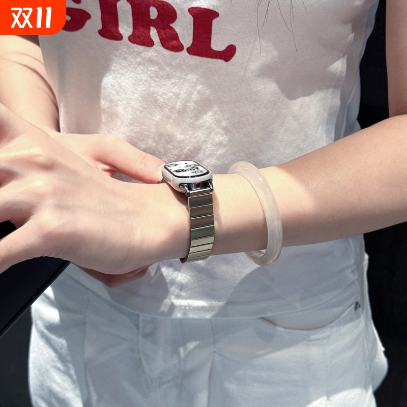 适用小米手环10表带新款9/8/NFC手腕带一珠金属卡扣运动10陶瓷版不锈钢表链智能手环夏天透气替换带黑色银色