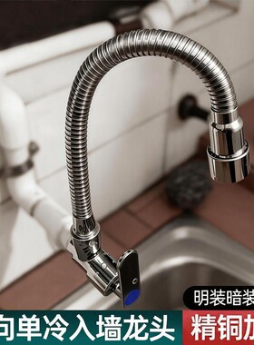 厨房单冷水龙头入墙式洗菜盆家用万向防溅水拖把池全铜加长增压