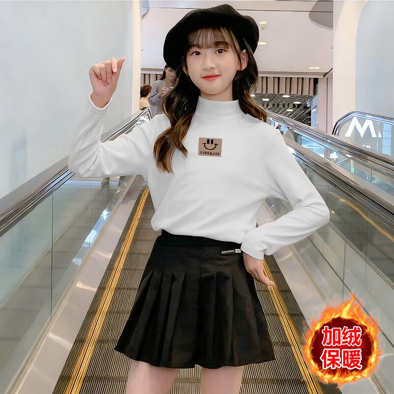 女童装修身德绒打底衫秋冬中大童休闲高领加绒厚保暖内搭上衣黑色
