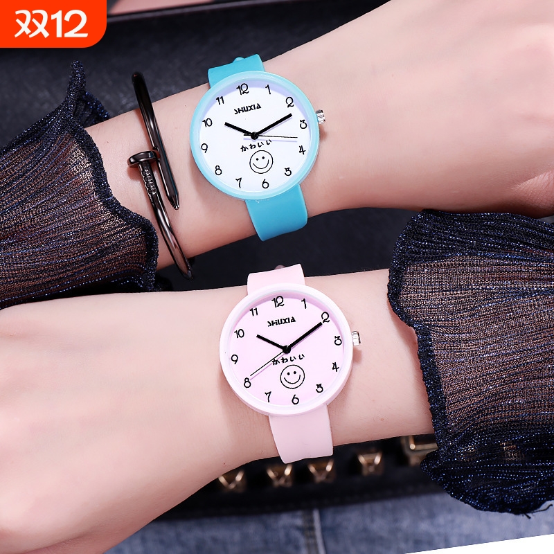 可爱时尚糖果色果冻防水硅胶儿童手表女高中学生韩版简约潮流腕表