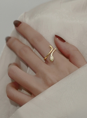 S925纯银金色蛇形戒指