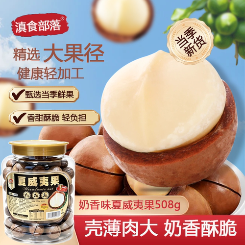 滇食部落夏威夷果奶香味508g罐装特大颗粒坚果炒货零食办公室去壳
