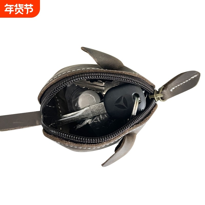 亚马逊 真皮复古卡通零钱包钥匙包 头层牛皮迷你创意可爱硬币钱包