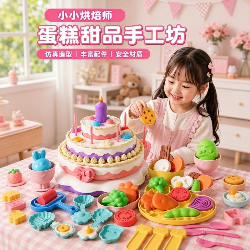 新款彩泥DIY手工男女孩子玩具蛋糕店儿童超轻粘土模具过家家套装
