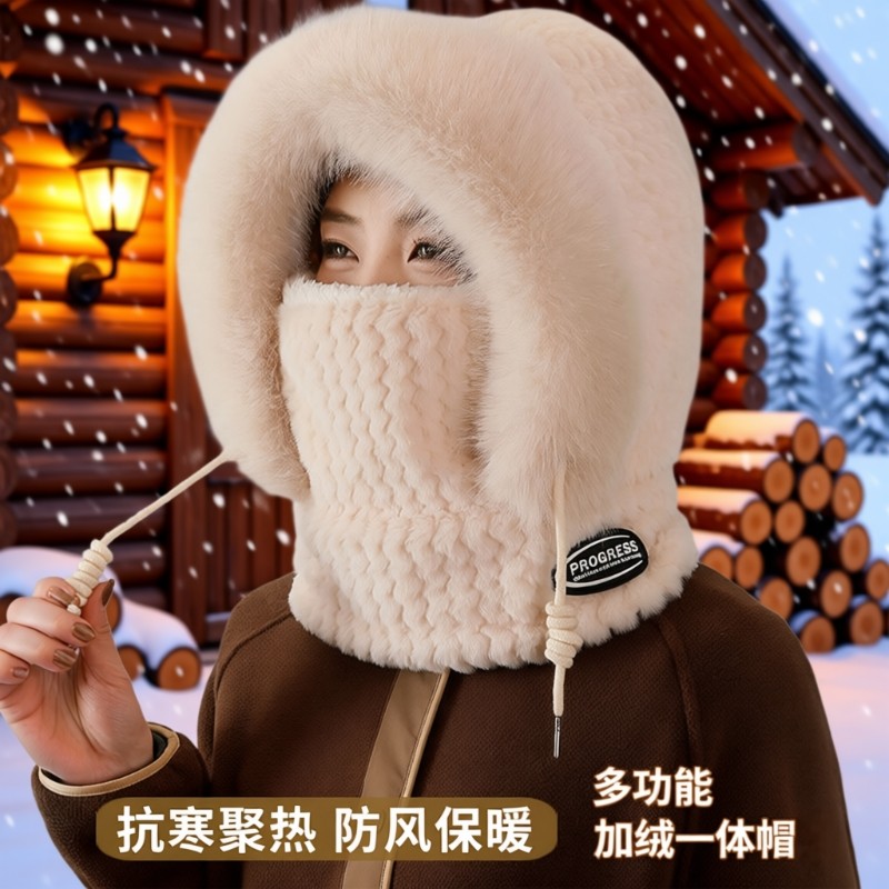 帽子围巾口罩三件套女防风帽冬季骑车防寒加厚保暖围脖帽面罩一体