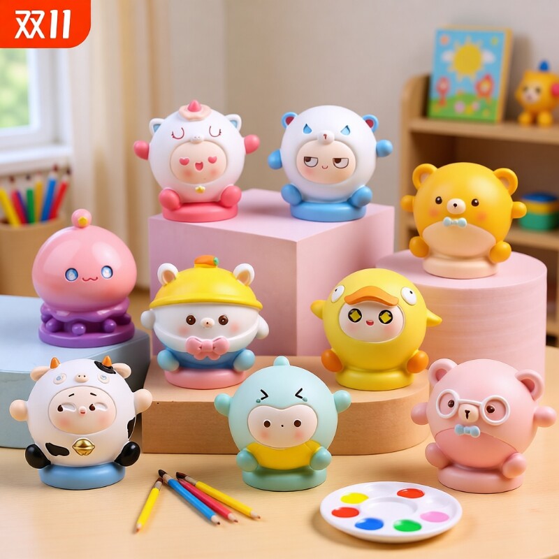 儿童石膏娃娃蛋仔派对公仔涂色娃娃彩绘涂鸦diy绘画白胚立体颜料