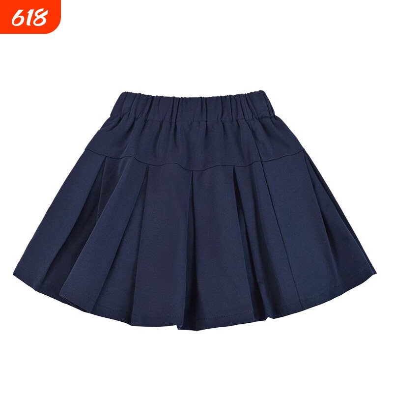 女童纯棉藏蓝色百褶裙校服短裙春秋季儿童裙子深蓝色半身裙学生12