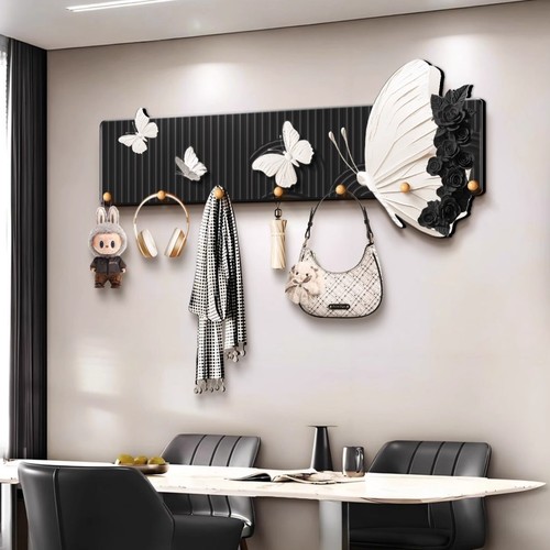 创意蝴蝶衣服挂架免打孔装饰挂衣钩入户门高级感墙上衣帽架钥匙钩