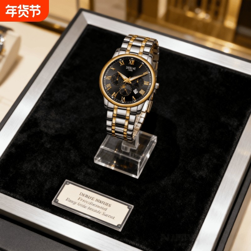 正品瑞士2024新款手表男士全自动机械风防水精钢带双日历男表夜光