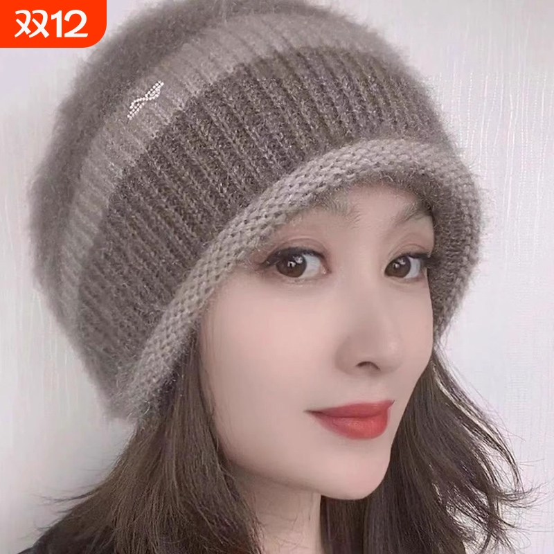 冬季新款针织时尚百搭撞色条纹帽