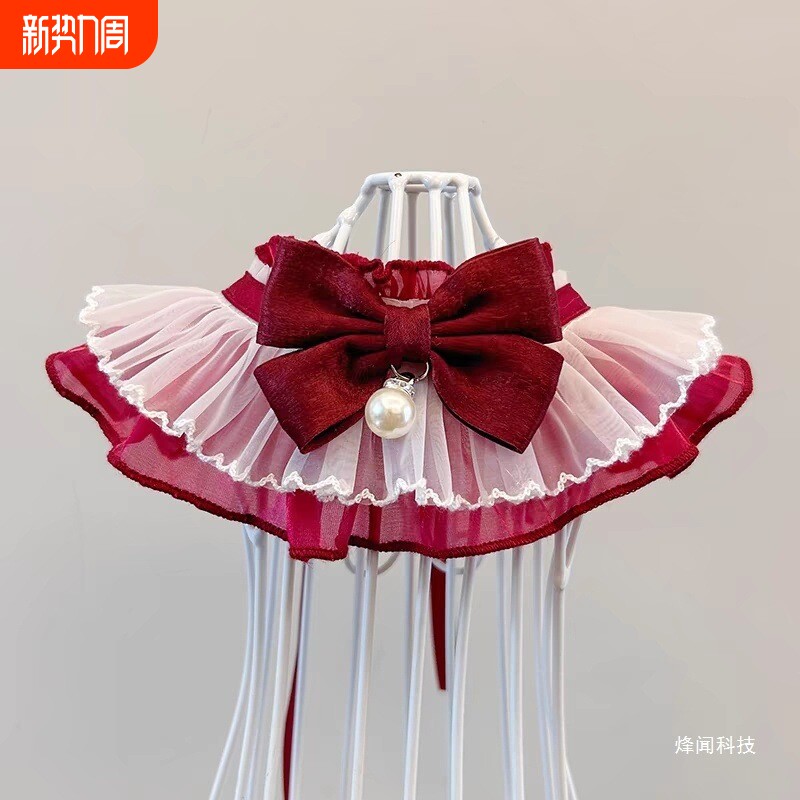 宠物新款蕾丝围脖领结围兜猫咪狗狗口水巾围领可爱项圈饰品配饰无