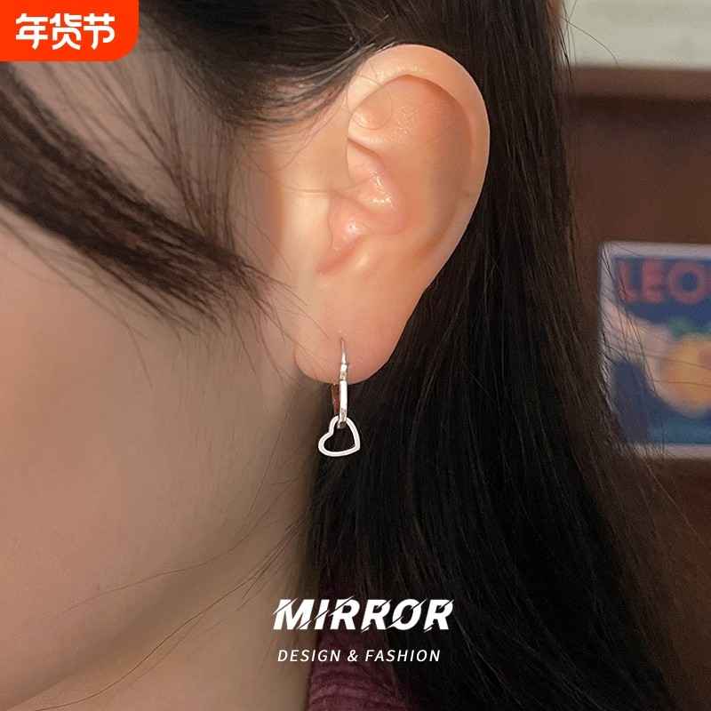 小麋人925纯银双爱心耳圈女耳扣2025新款潮耳钉耳环耳饰小众设