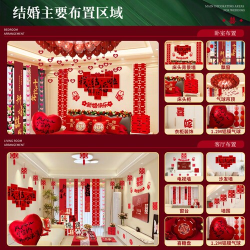 婚房氛围布置套装全套结婚新房装饰窗帘拉花婚礼男方女方卧室客厅