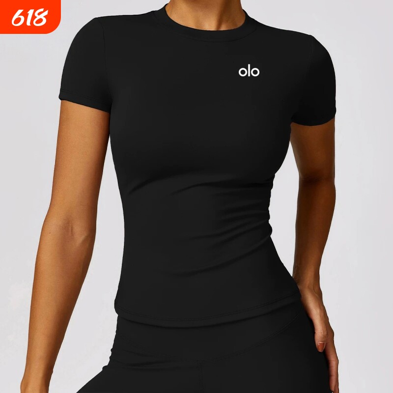 olo yoga瑜伽短袖新款普拉提健身训练紧身速干衣跑步运动上衣T恤