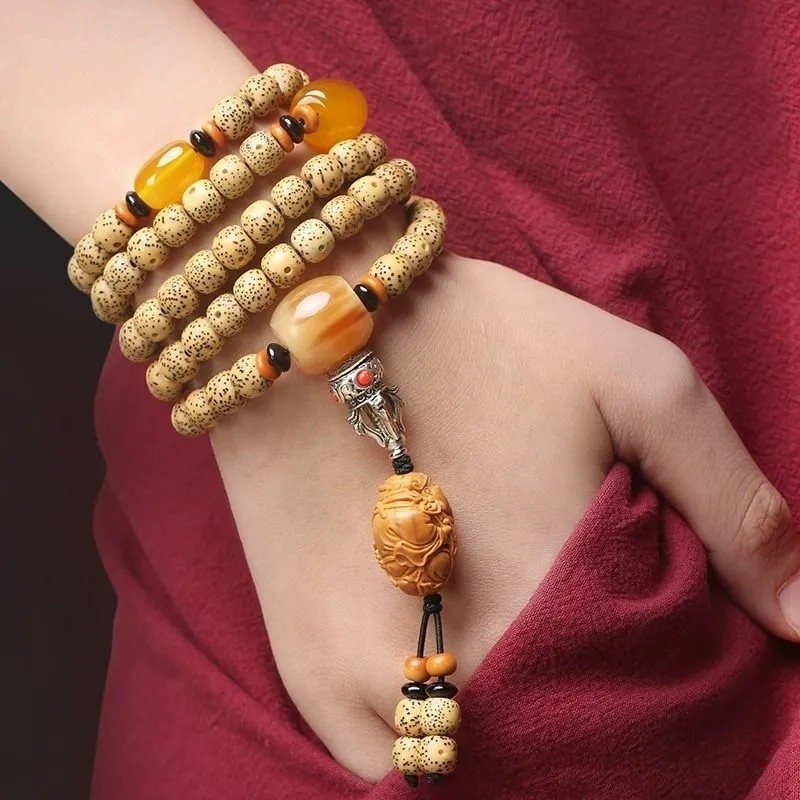 海南老星月菩提子手串108颗手链女佛珠文玩项链金刚原籽打磨包浆