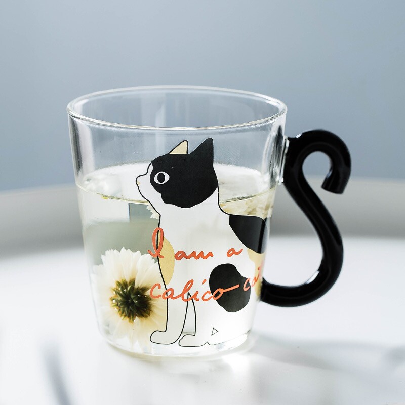 ins风可爱猫咪耐热玻璃杯家用咖啡早餐牛奶杯子水杯猫爪杯多规格