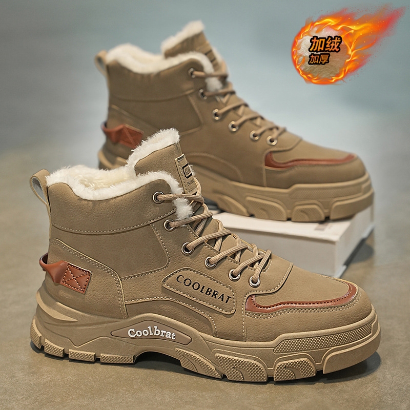 品牌断码2025冬季加绒马丁靴男鞋加厚保暖棉鞋高帮工装鞋防滑短靴