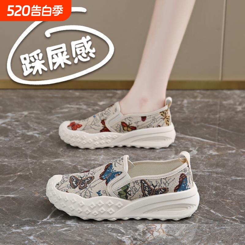 老北京布鞋软底透气渔夫鞋女夏季时尚休闲帆布鞋一脚蹬妈妈鞋浅口