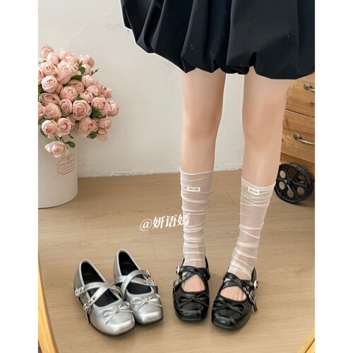 意尔康心选厚底玛丽珍鞋女2026春夏新款百搭银色休闲防滑蝴蝶结芭