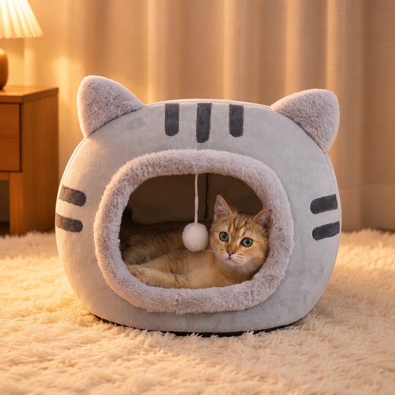 猫咪冬季保暖猫窝四季通用保暖窝半封闭式宠物窝垫加厚可拆洗防寒