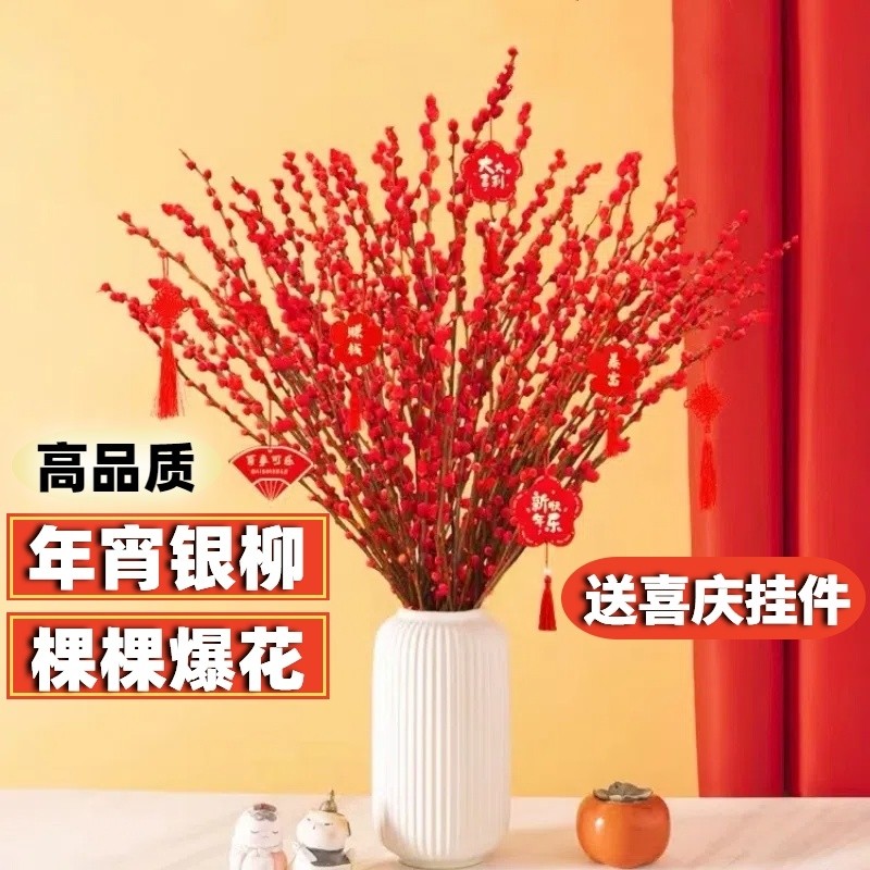 银柳真花鲜枝水培雪柳干花红梅花年宵花卉新年摆件装饰室内植物