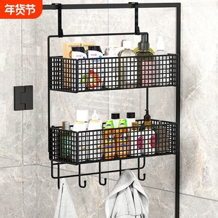 浴室置物架卫生间整理架壁挂免打孔毛巾架淋浴房挂架玻璃门收纳架
