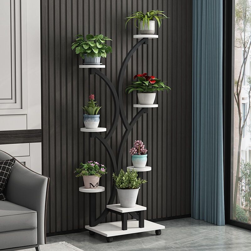 a花架子客厅落地式现代简约铁艺落地移动摆件多层置物架花盆加宽