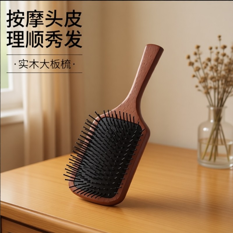 气垫梳按摩头皮头部家用气囊梳大板女士美发梳实木梳木制顺发梳子