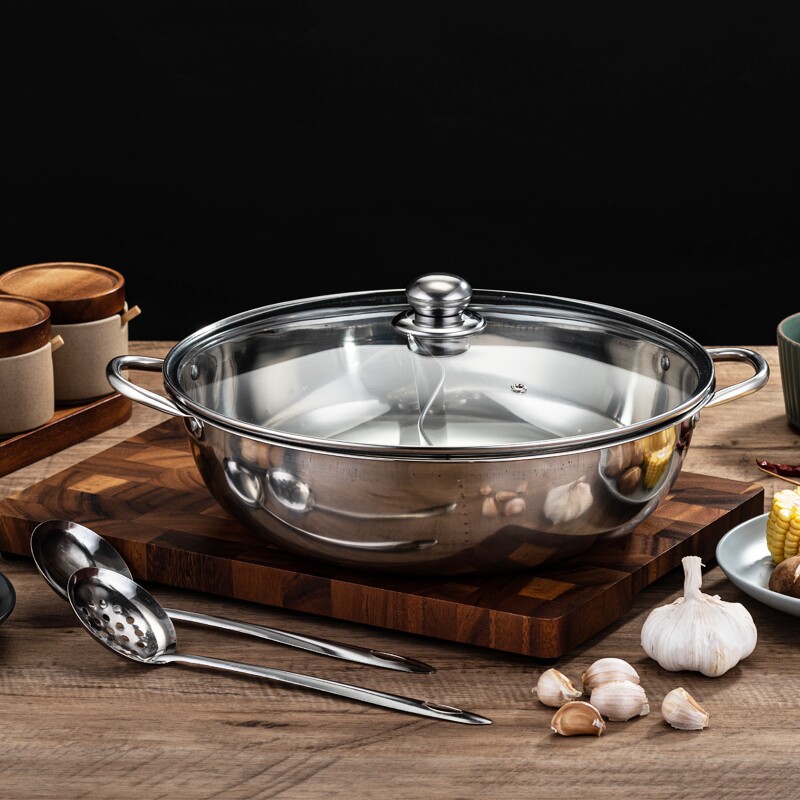 加厚不锈钢鸳鸯锅火锅盆电磁炉卡式炉家用商用户外清汤锅火炉干锅