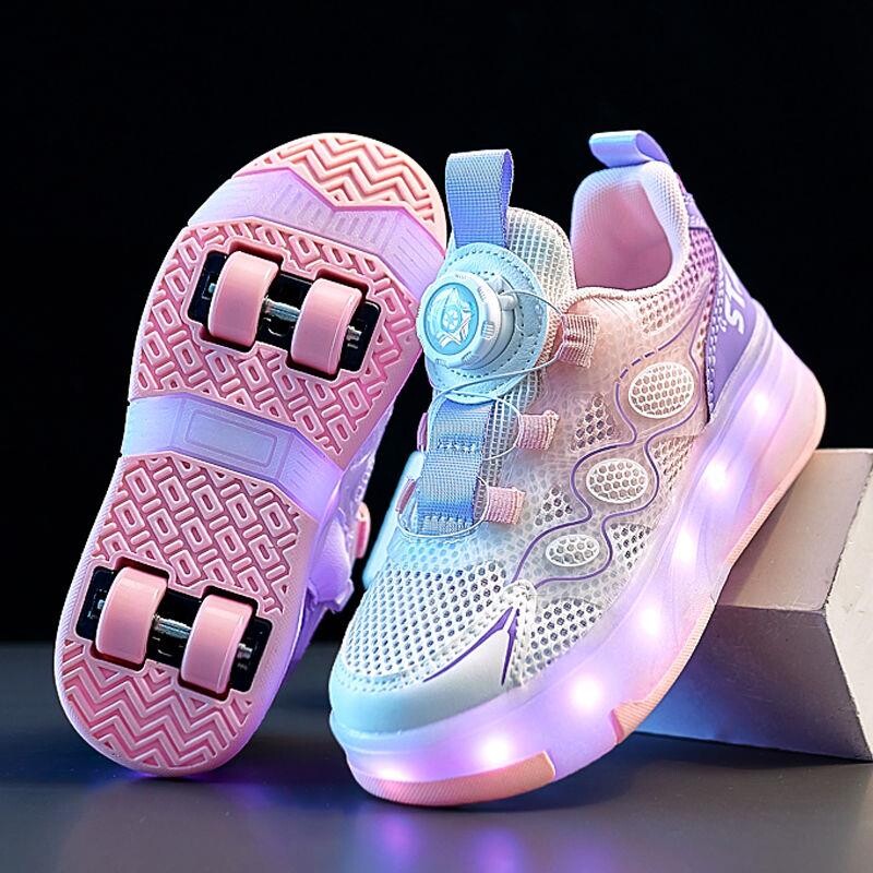 幂琳秋季暴走鞋儿童网双轮女童面透气滑轮鞋女孩高颜值运动溜冰鞋