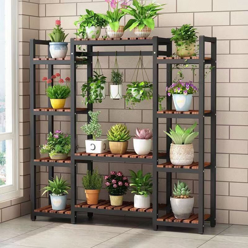 c花架置物架阳台花架子客厅落地式铁艺实木质多层植物多肉花盆托