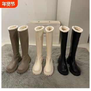 热风圈长筒长靴子女鞋2025新款秋冬季加绒加厚棉鞋白色黑色毛绒