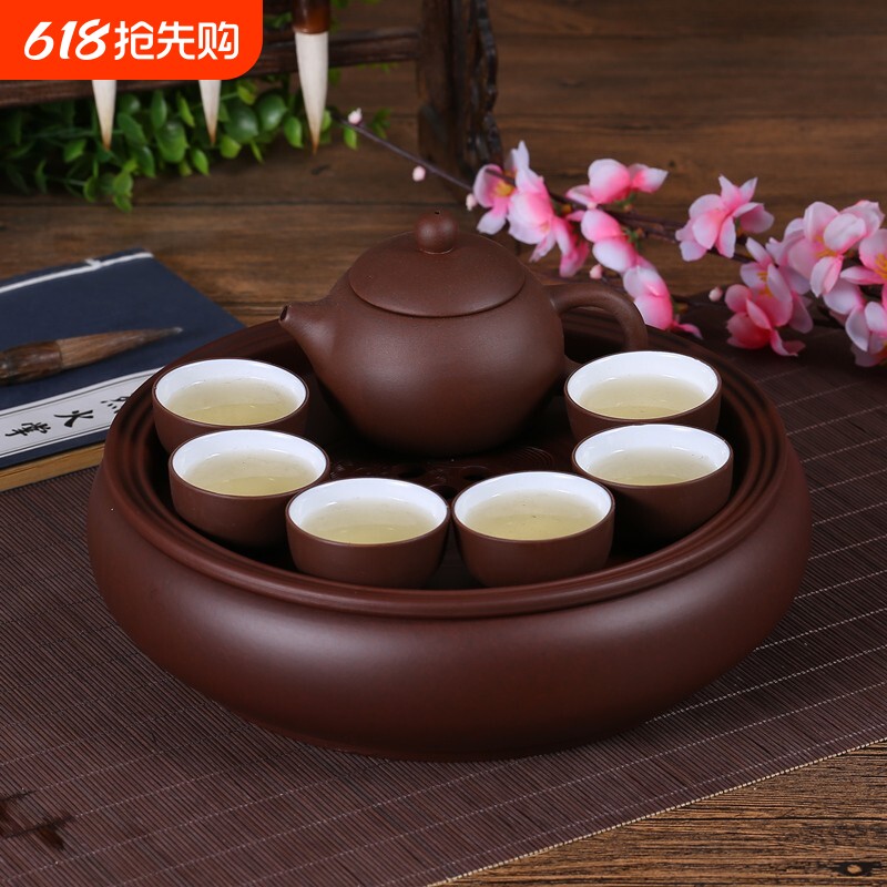 现代茶具套装家用功夫紫砂茶盘潮汕陶瓷茶杯整套泡茶简约圆形茶壶