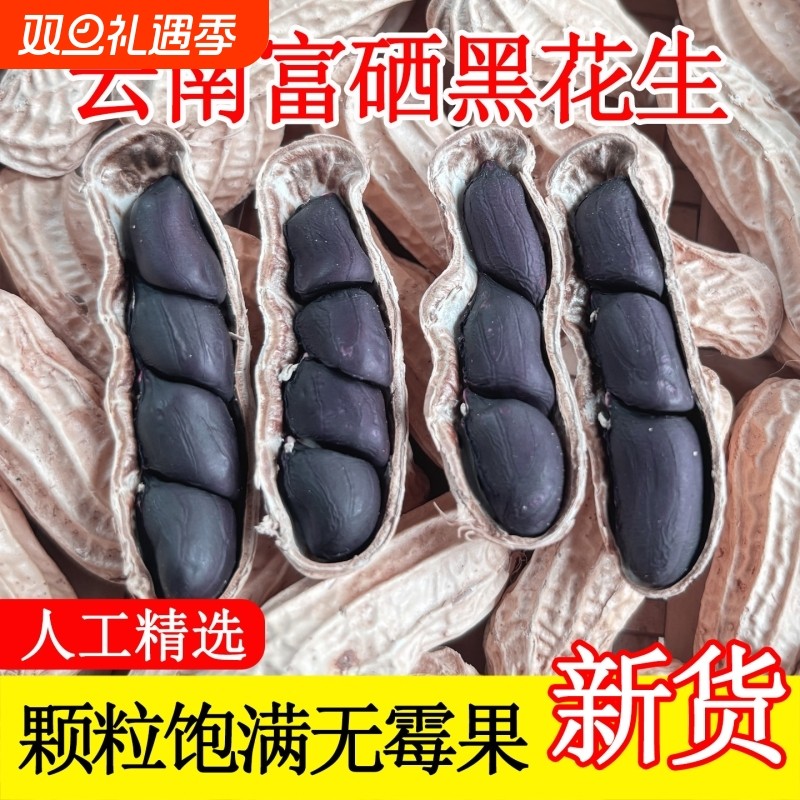 云南黑花生种子富硒黑皮带壳官方旗舰店日晒晒干好吃健康袋装新货