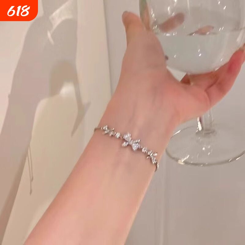 蝴蝶结抽拉手链女2024年ins小众设计高级感新款闺蜜锆石手饰手