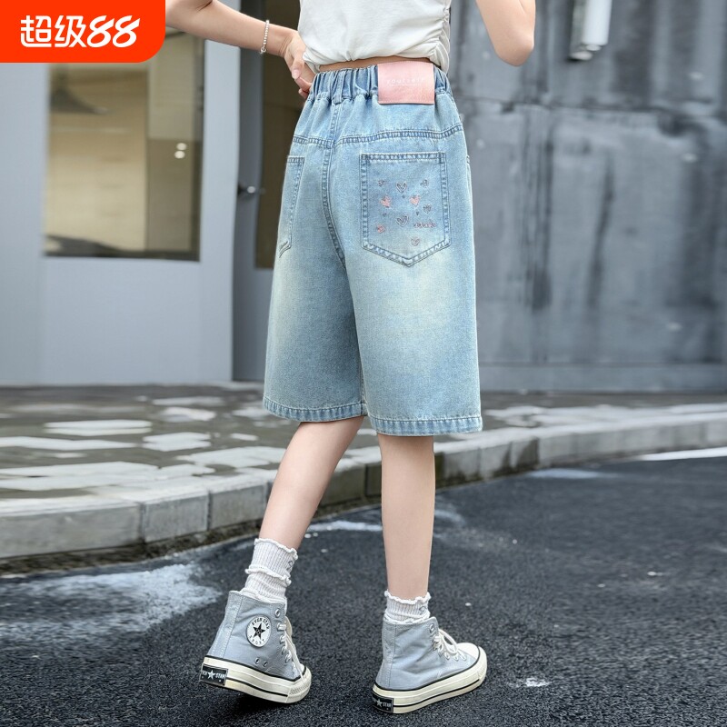 女童牛仔短裤夏季薄款2026新款五分裤初中生中裤外穿学生时髦裤子图片
