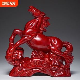 红色木马摆件实木十二生肖马木头马到成功办公室工艺品客厅装饰品