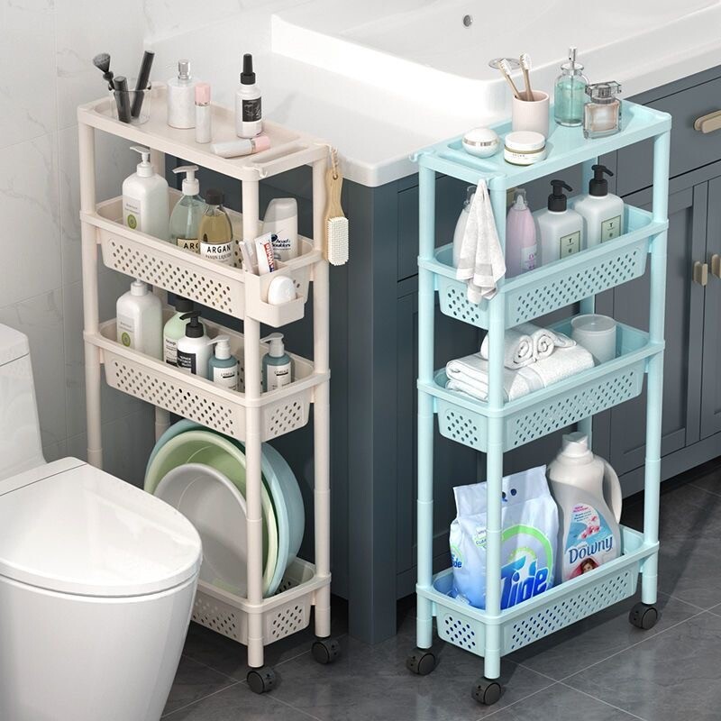 卫生间置物架落地式夹缝收纳架浴室门后超薄缝隙小推车可移动架子