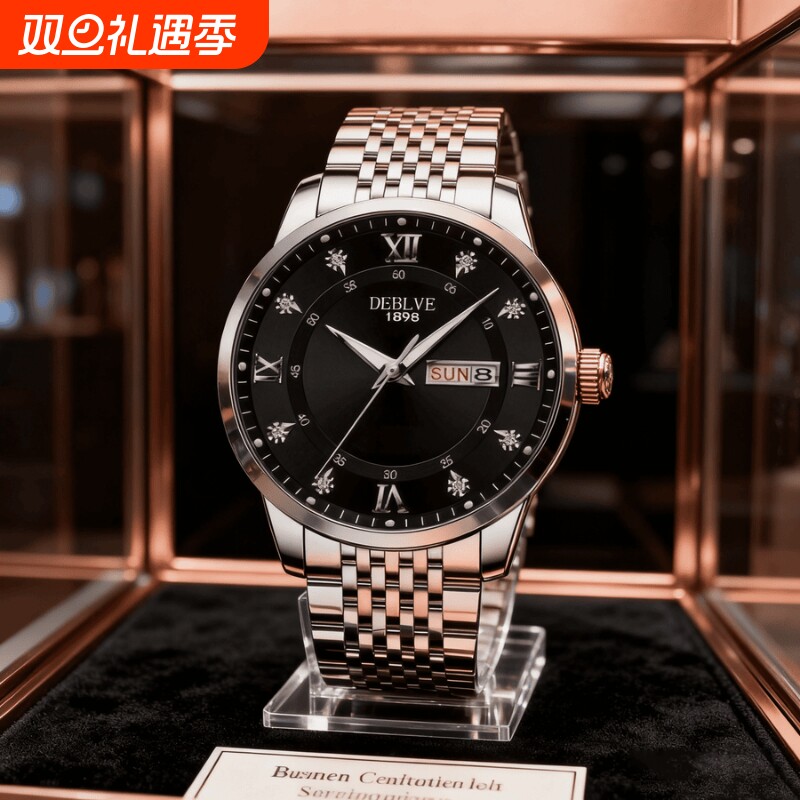 男款手表全自动非机械表正品名牌钢带商务防水石英腕表高级感男士