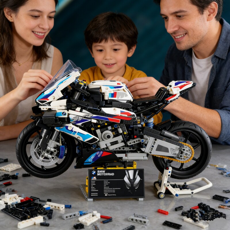 兼容乐高宝马摩托车M1000RR积木机械组成人男孩拼装玩具赛车模